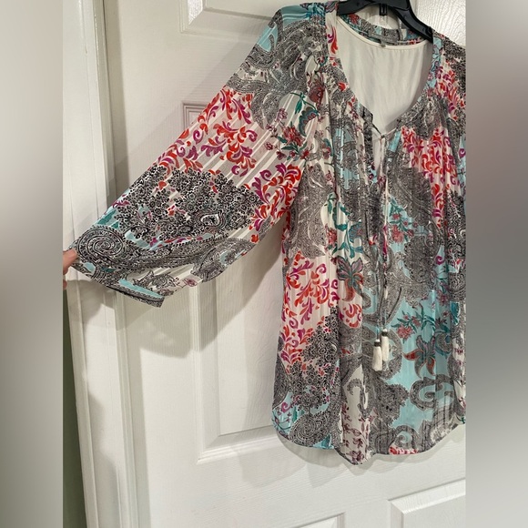 Daniel Rainn DR2 Blouse Womens Plus 2X Paisley Floral Balloon 3/4 Sleeve 2 Piece - Picture 2 of 15